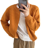 Woherb Waxy Gray Round Neck Sweater Knit Cardigan Coat Women's New Autumn And Winter With A Short Zipper Small Jacket-Outfit