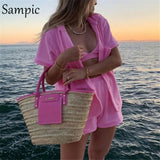 Casual Tracksuit Women Summer 2021 Two Piece Shorts Set Yellow Shirt Tops And Mini Loose Shorts Suit Fashion Lounge
