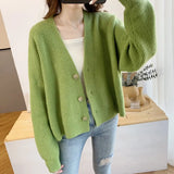 Short Cardigan Knitted Sweater Oversize 3XL Solid Single Breasted New Fashion V-neck Long Sleeve Jumpers Elegant
