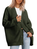 Joker Knit 2023 Women's Button V-Neck Pure Color Sweater Women-Outfit
