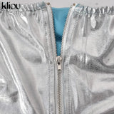 Kliou Shiny Quilted Women Skirt Autumn Fashion Warming Y2K Concise Street Style Clothing High Waist Elastic Female