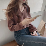 Chic Fashion Korean Design Women Long Sleeve Elegant Office Lady Basic Shirts Single Breasted Button Cute Tops