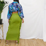 Kliou Side Tassel Women Skirt Elegant Unique Robe Straight Skinny Hight Waist Stretchy Hot Streetwear Style Female
