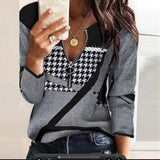 Plus Size Ladies Casual Loose Zipper Blouse Autumn Winter 2022 New Fashion Geometric Print Tops Women V-neck Long Sleeve