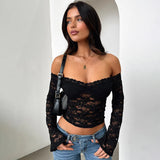2025 Women's New Fashion Sexy Hot Babes Lace Word Long-Sleeved Short