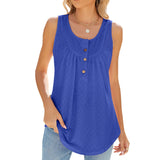2024 New Round Collar Sleeveless Button Solid Color Casual Women's Top-Outfit