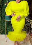 Winter Bubble Bead Puffed Long Sleeve Mesh Bodycon