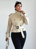 Women's Clothing 2025 Spring And Autumn Collar With Belt Buckle Dress Short Wind Coat Women
