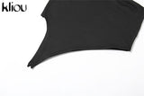 Kliou Concise 2 Piece Set Women Sexy Skew Collar Crop Tops+Pencil Pants Matching Outfit Girl Hot Skinny Classic Street