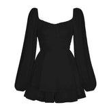 Street Color Women's Fashion Autumn Square Collar Lantern Long Sleeve