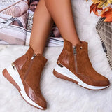 Suede Leather Ankle Boots 2020 Fashion Warm Plush Winter Boots Female Casual Zipper Wedges Shoes Chunky Sneakers Plus