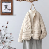 2022 New Quilted Winter Duck Down Coat Ultra Light Thin Puffer Jacket Causal Ruffles Lace Short Parkas Short Parka