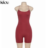 kliou black Skinny Spaghetti Strap sleeveless Street woman Rompers classic bar club Bodycon jumpsuits body femme