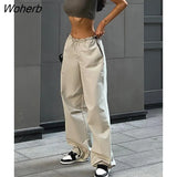 Baggy Pants Pockets Full Length Casual Streetwear Trousers Women Drawstring Fashion Capris Y2k Clothes Pantalones De Mujer-Outfit