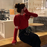 Autumn New Temperament Lazy Wind Reduction Age Green Knitting Short Design Sense Small Sleeve Sweater Female-Outfit