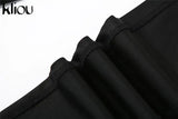 Kliou Concise 2 Piece Set Women Sexy Skew Collar Crop Tops+Pencil Pants Matching Outfit Girl Hot Skinny Classic Street