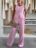 Elegant V-Neck Button-Buttoned Trouser Trousers Set Two-Piece Fashion Set In The Summer Of
