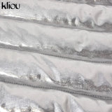 Kliou Shiny Quilted Women Skirt Autumn Fashion Warming Y2K Concise Street Style Clothing High Waist Elastic Female