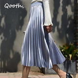Spring Summer Women Pleated Mid Skirts Elastic Waisted Solid Elegant Skirt 11 Colors Availabled QH1674-Outfit