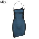 Kliou Mesh Halter Tie Up Baddie Dresses For Women 2021 Summer Casual Street Style Sexy Backless Sleeveless Mini Dress Female