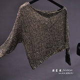 Women's Irregular Solid Blouse Pullovers Spring Sequined Shirts Sweater Fashion Vintage Sexy Knit Tops Female QT1403-Outfit