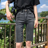 2024 Women's Denim Shorts Summer Bodycon Biker High Waisted Short Pants Woman Streetwear Knee Length Jean Shorts Female-Outfit