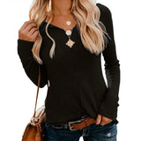 2020 Spring Autumn New Sexy V Neck Women's T Shrits Fashion Casual Solid Long Sleeve Ladies Waffle Check Knit Loose