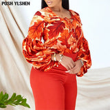 Piece Set Summer Outfits African Dresses for Women 2023 Elegant Print Tops and Pants Suit Plus Size Ladies Matching Clothing-Outfit