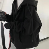 Women Korean Version Loose Hoodies Long Sleeve Zip Up Solid Pocket Oversized Sweatshirts Female Thin Harajuku Hooded Coat