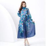 Dress Women's Straight-Necked Long-Sleeved Senior Sense Belted Long Skirt Small French Chiffon Fairy