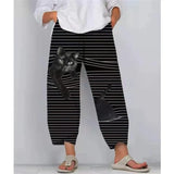 Cute Cartoon Print Women's Pants 2021 Spring Casual Elastic Waist Trousers Oversize Loose Beach Wide Leg Pants Plus Size