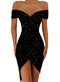Sexy Off Shoulder Short Sleeve Ruched Irregular Party