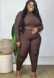 Sexy O-Neck Full Sleeves High Waist Solid Skinny Plus Size Two Piece Pants