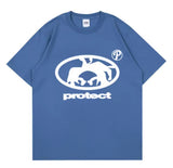 Street Trend Brand Prote Ct Print T-Shirt Gothic High Street Loose T-Shirt Casual Hip-Hop Short