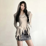 Woherb Autumn Waste Soil Exposed Shoulder Irregular Slim One Word Shoulder Sexy Hot Girl Slim Show Thin Top-Outfit