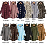 Plush Hoodies Sweatshirt Harajuku Irregular Hem Fluffy Woman Fleece Coat Kawaii Cat Ear Buttons Solid Female Teddy