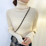 New 2021 Women Pullover Turtleneck Sweater Autumn Long Sleeve Slim Elastic Korean Simple Basic Cheap Jumper Solid Color