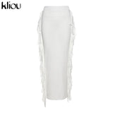 Kliou Side Tassel Women Skirt Elegant Unique Robe Straight Skinny Hight Waist Stretchy Hot Streetwear Style Female