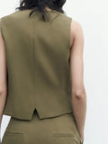 2023 Women Summer Vests Coats Casual Solid Sleeveless V-Neck Single Breasted Waistcoat Female Elegant OL Vest Clothing-Outfit