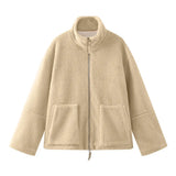Hair Women's Autumn And Winter New Women's Solid Color Lazy Wind High-Collar Coat Warm Female