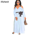 Elegant Off The Shoulder Long Dress Women Fashion Holiday Style Off The Shoulder Lace-up Loose Long Dress Women-Outfit