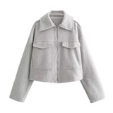 Spring/Autumn Festival New Women's Collar Large Pocket Zipper Short Long-Sleeved Jacket