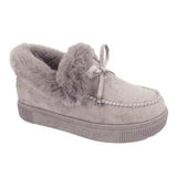 Ankle Boots Winter Warm Plush Suede Leather Snow Boots Casual Fashion Round Toe Bowknot Fluffy Fur Flat Platform Boots