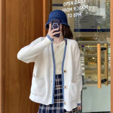 Cardigan Korean Style Fashion V-neck Loose Streetwear Knitted Sweaters Pink Single Breasted Kawaii Teens Elegant