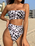 Leopard Sexy Bikinis Strapless Bikini 2021 New Arrival Padded Bra High Waist Swimsuit Female Swimwear Women Swim