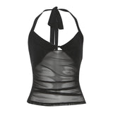 Summer New Women's Sexy Hanging Neck Tie Bare Back Hollow Perspective Slim Slim