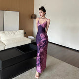 sexy Y2K Clothes Floral Print Sleeveless Backless Bodycon Maxi Dresses For Women 2024 Club Birthday Party Elegant Dress-Outfit