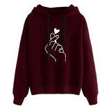 Oversize Hoodies Autumn Kpop Style Love Printed Sweatshirt Streetwear Drawstring Female Hoodie Pullover Top Plus Size