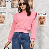 Crop Tops Autumn Winter Warm Fur Pullover Hoodies Women Streetwear Solid Cotton Thick Pink Sweatshirt 2022 Hip Hop