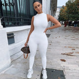 Kliou new jumpsuit women elastic hight casual fitness sporty rompers sleeveless zipper activewear skinny summer